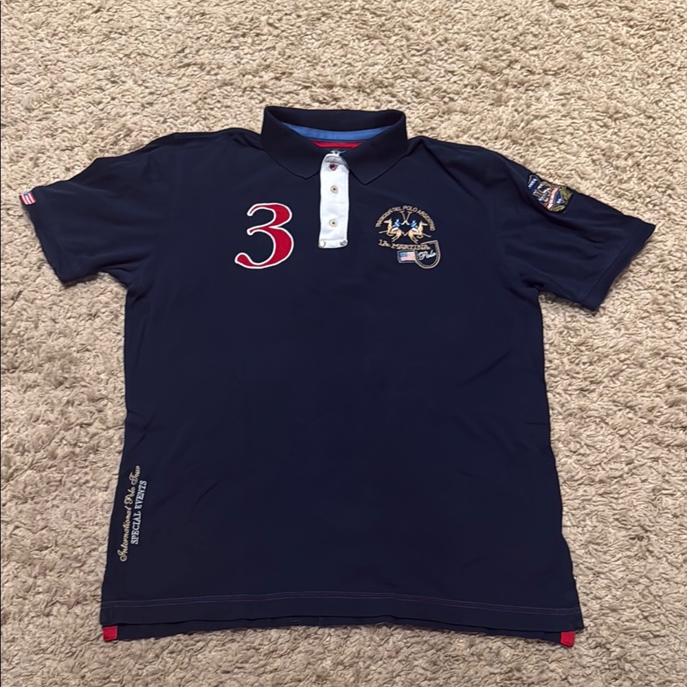 La Martina Navy & Red Polo Shirt with Embroidered Details Men’s XL